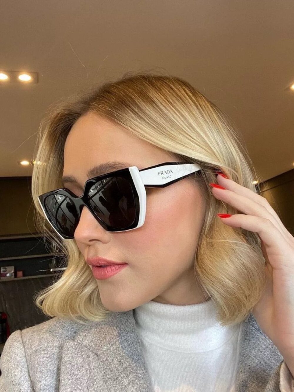 NWT Prada PR15W Black & White Geometric Sunglasses Full Set